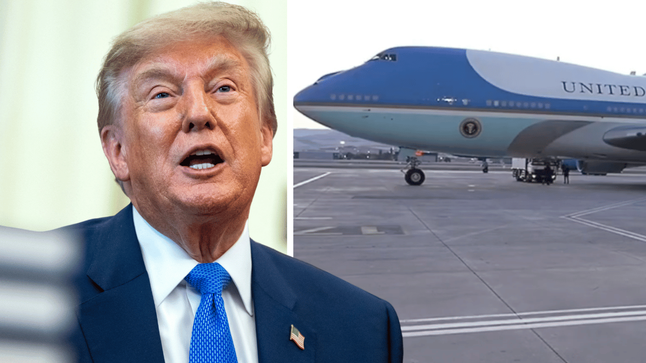 Composite photo of Donald Trump and Air Force One.