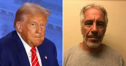 Composite photo of Donald Trump and Jeffrey Epstein
