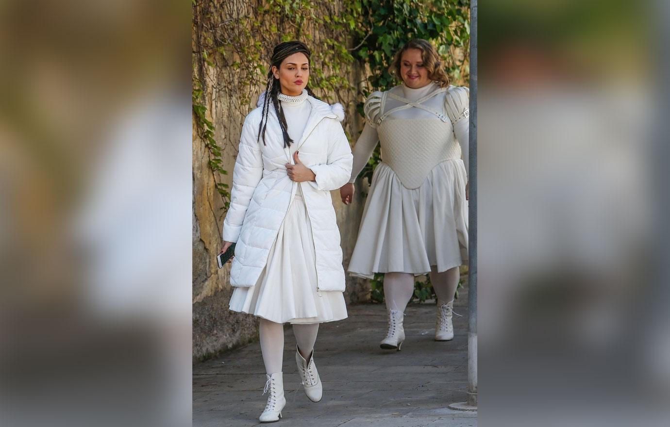 *EXCLUSIVE* Emma Roberts and Eiza Gonzalez dress up for &#8216;Paradise Hills&#8217; in Barcelona