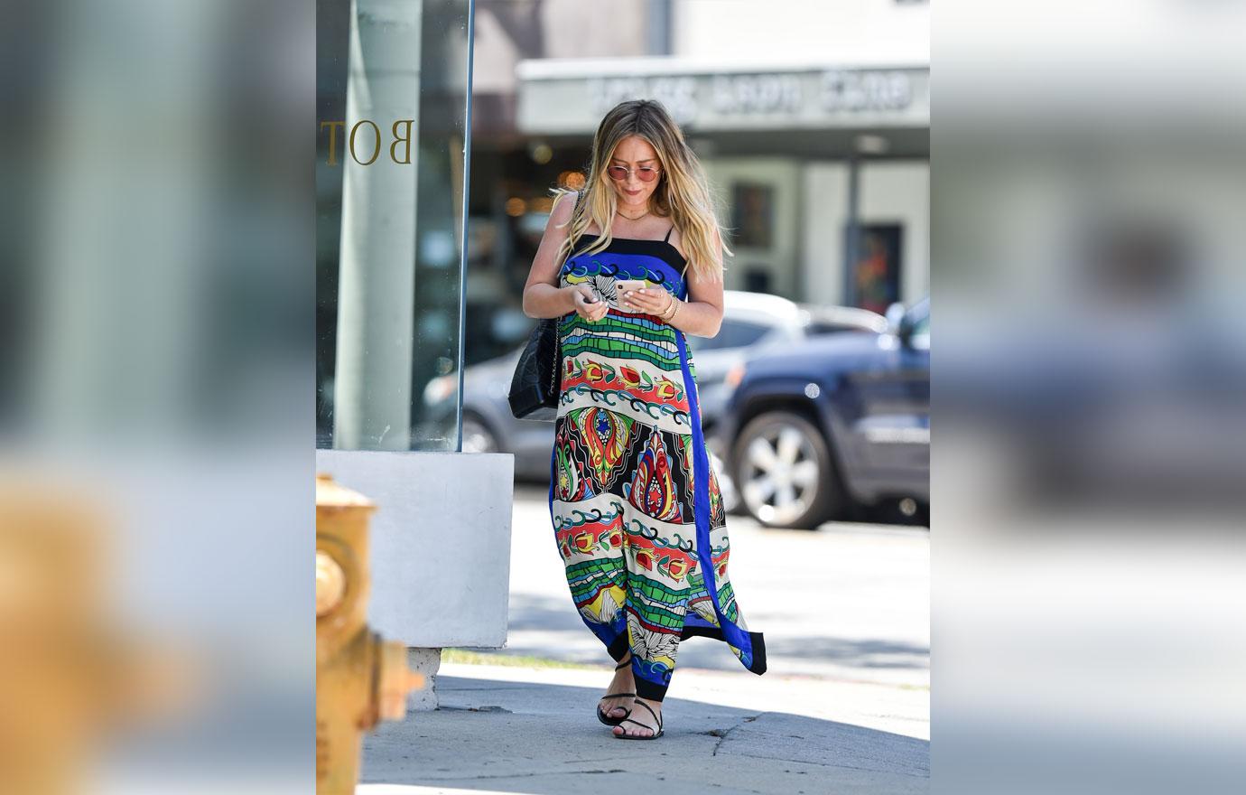 Hilary duff in colorful maxi dress