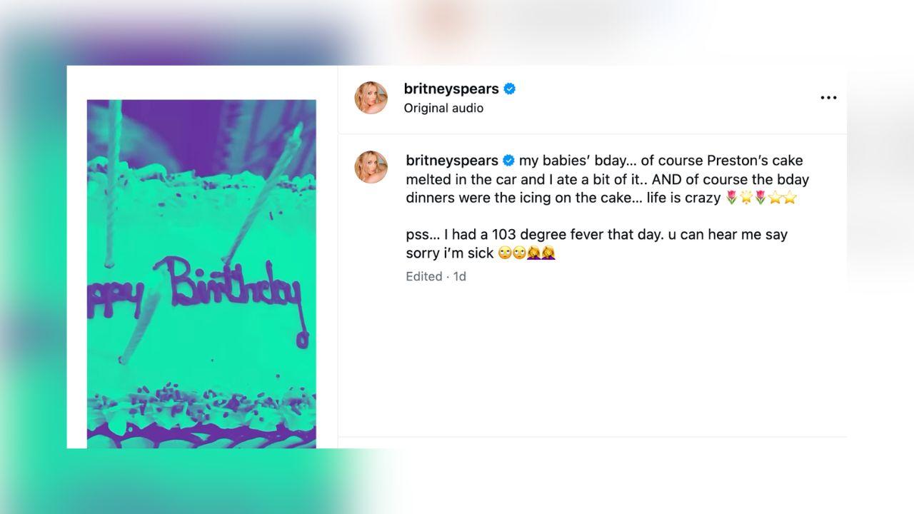 Image of Britney Spears joked that Preston's birthday cake melted in the car.