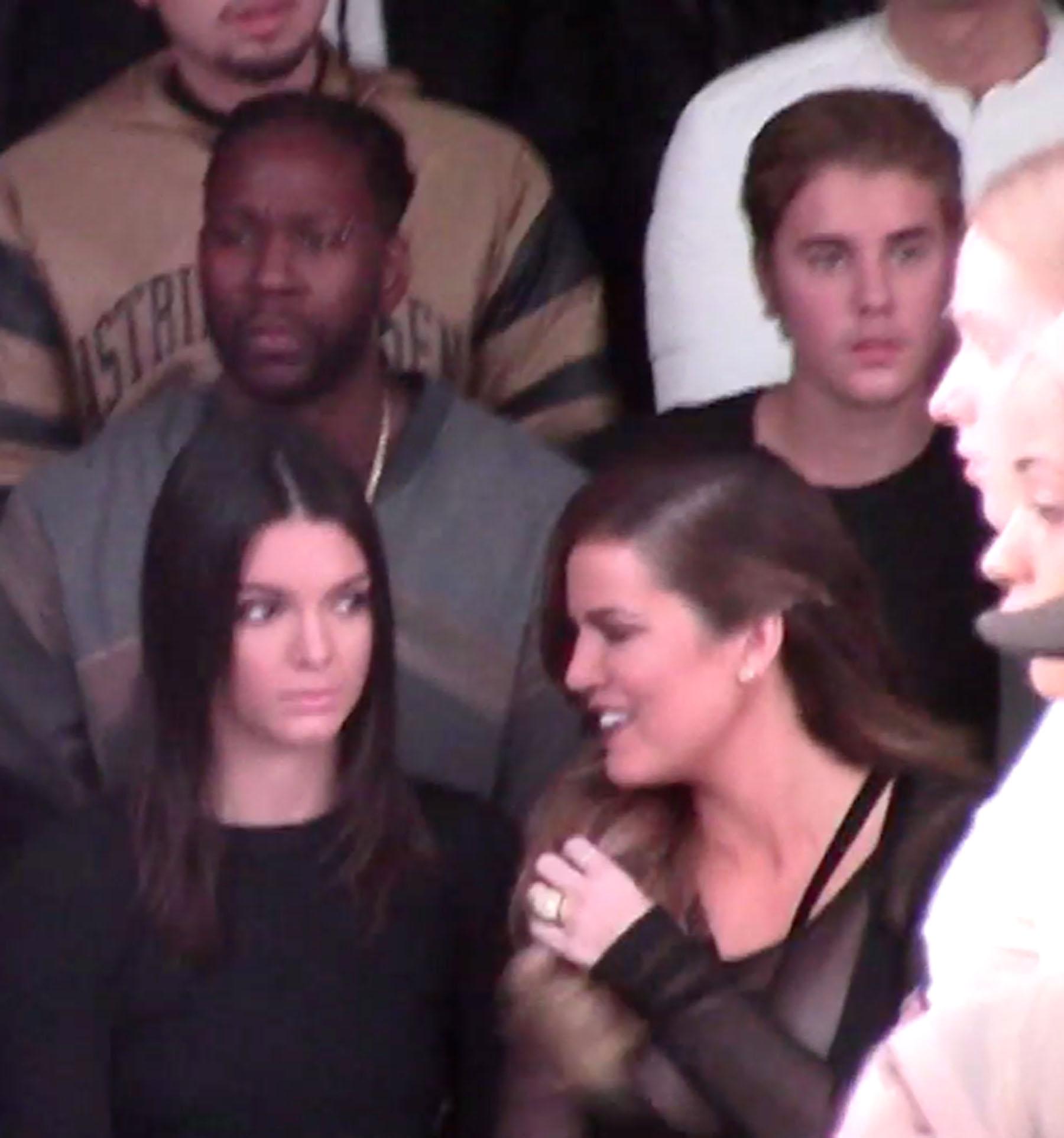 Justin Bieber attends such an A list show, he has to sit 2nd row behind Khloe Kardashian and Kendall Jenner NYC