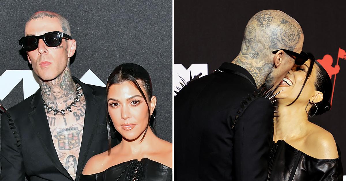 kourtney kardashian and travis barker heat up vmas in matching black outfits in first red carpet appearance as a couple ok pp