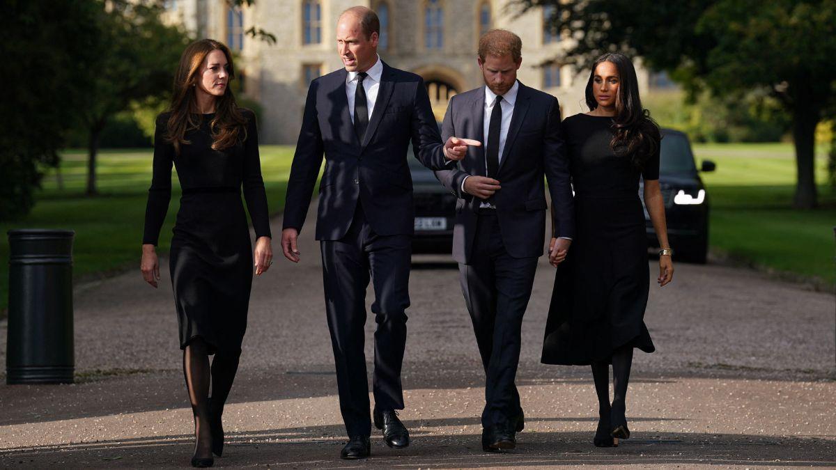Photo of Princess Kate, Princes William and Harry, and Meghan Markle.
