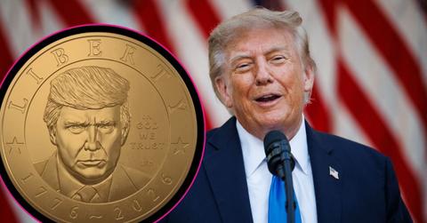 Composite photo of Donald Trump and the $1 commemorative coin.
