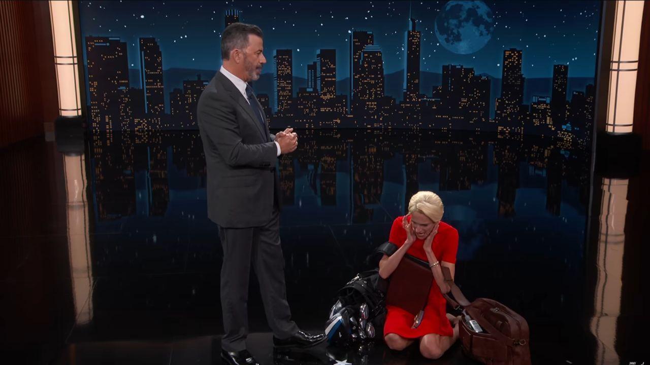 Image of Jimmy Kimmel’s wife Molly McNearney appeared to portray the fictional assistant.
