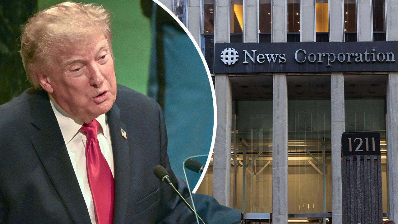 Composite photo of Donald Trump and news corporation.