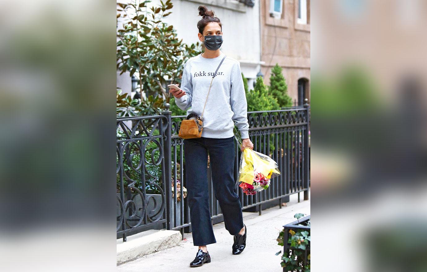 katie holmes in her fokk sugar sweatshirt