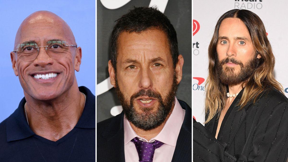 Photo of Dwayne “The Rock” Johnson, Adam Sandler and Jared Leto.
