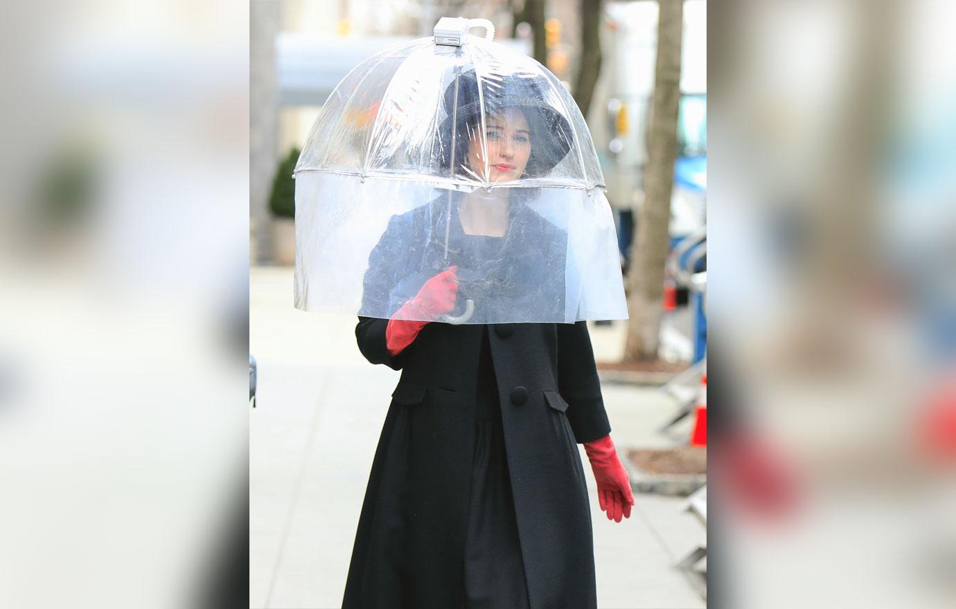 rachel brosnahan on set of the marvelous mrs maisel