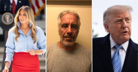 Split image of Melania Trump, Jeffrey Epstein and Donald Trump