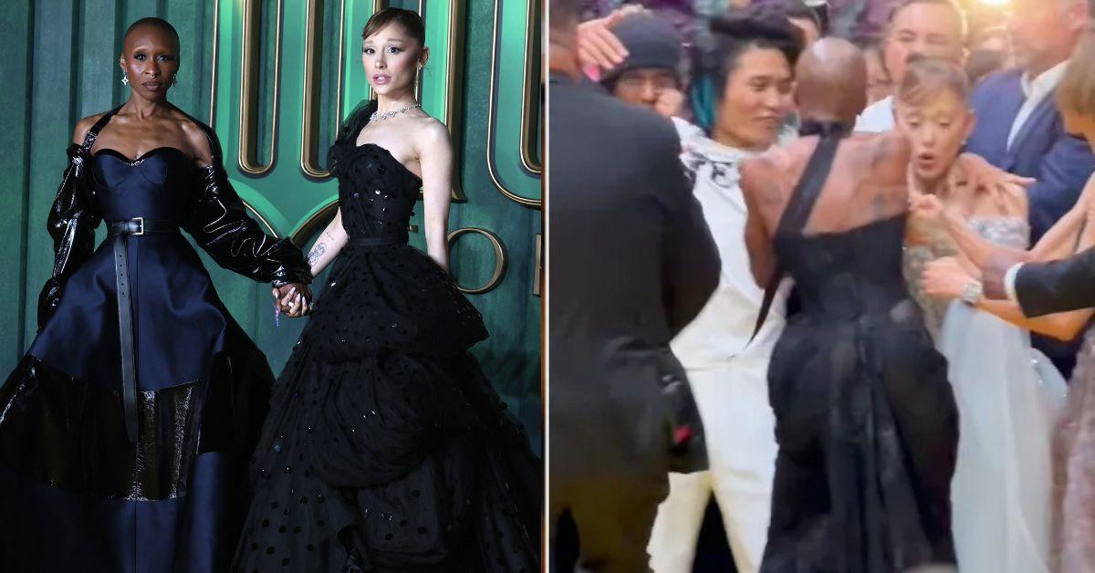 split photo of cynthia erivo and ariana grande