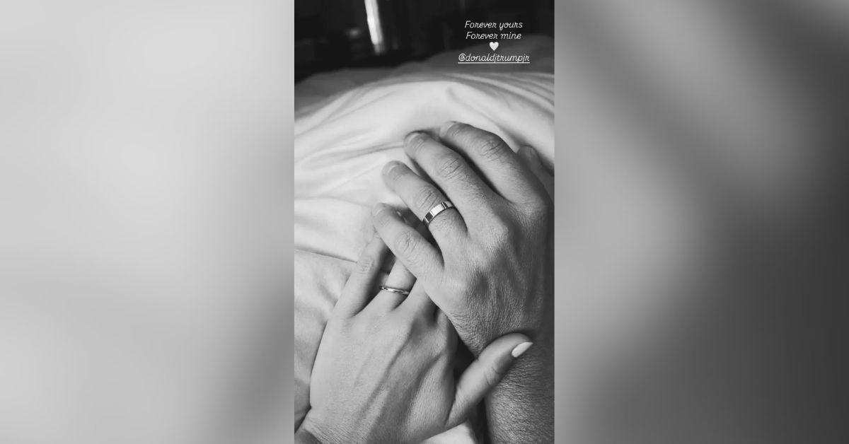 image of Bettina Anderson shared a black-and-white photo of her and Donald Trump Jr.’s wedding rings on Instagram.