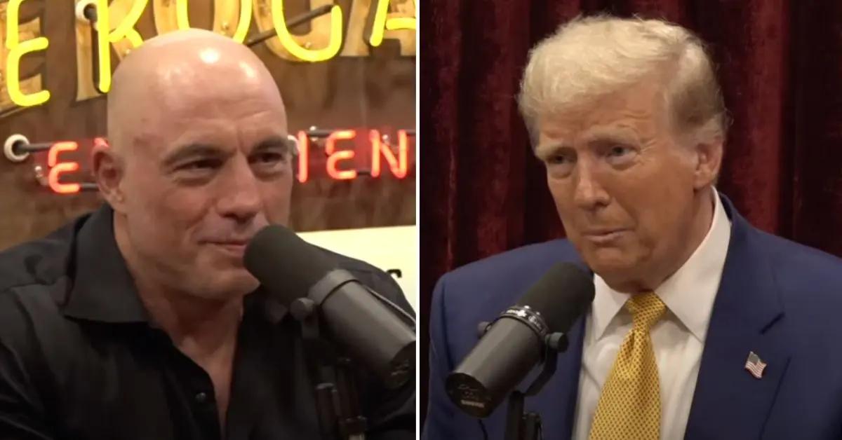 Photo of Joe Rogan; picture of Donald Trump.