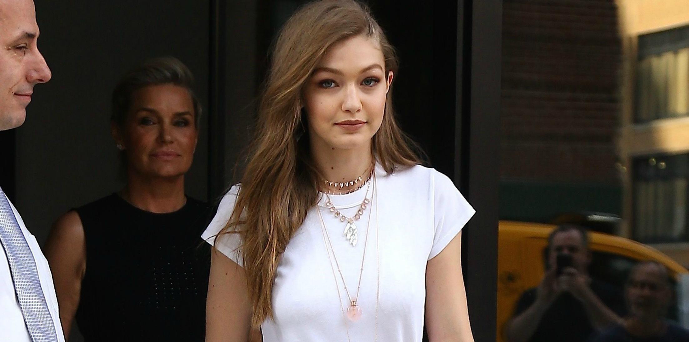 Gigi hadid see through white shirt skinny h