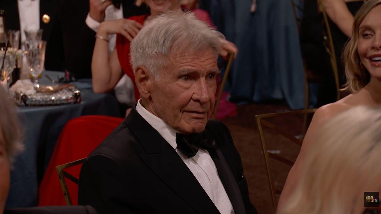Photo of Harrison Ford stunned in a tuxedo.
