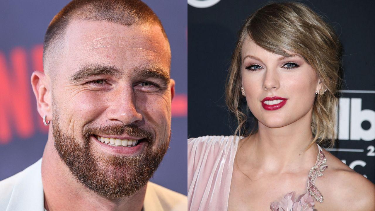 Split image of Travis Kelce and Taylor Swift.