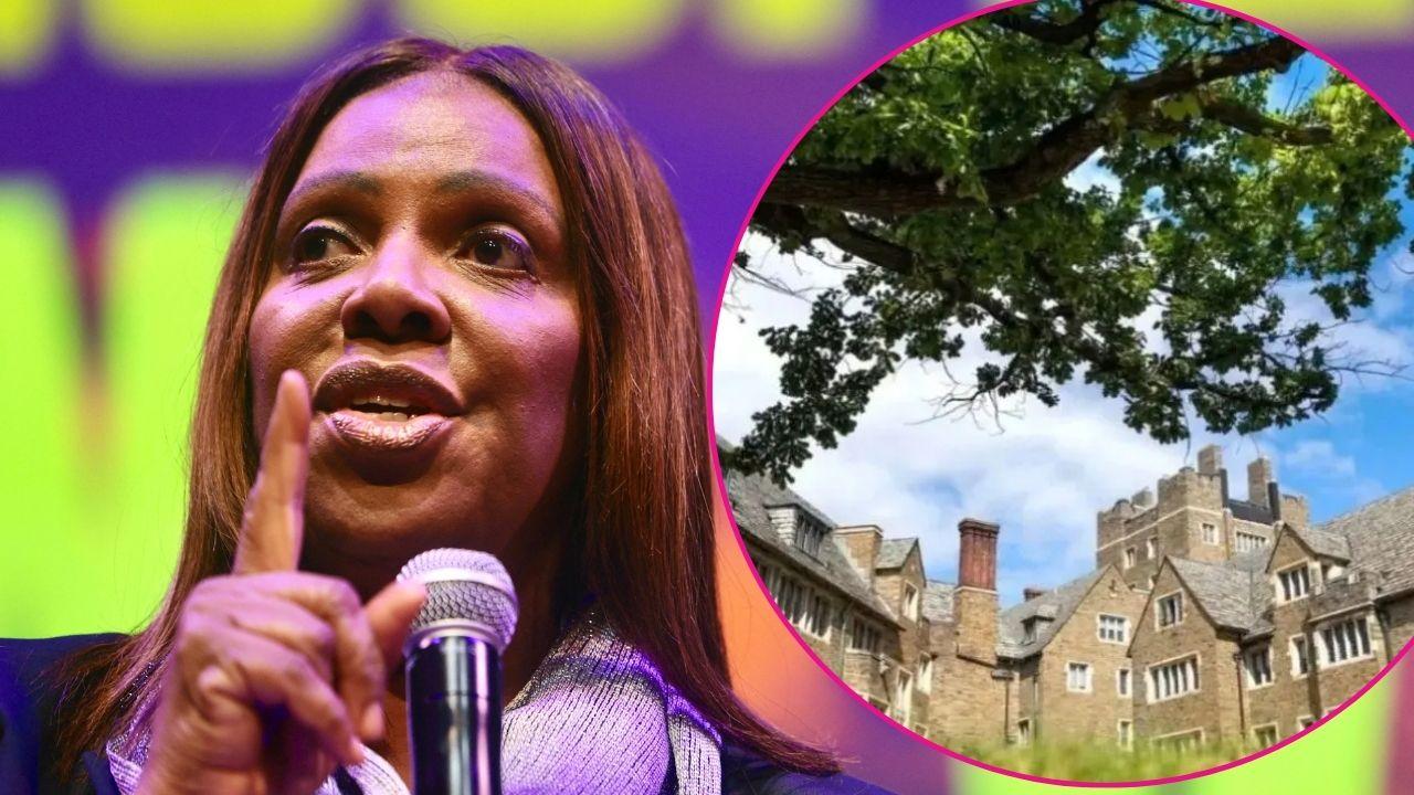 Split photo of Letitia James and Cornell University