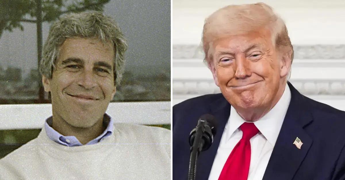 Photo of Jeffrey Epstein; picture of Donald Trump.
