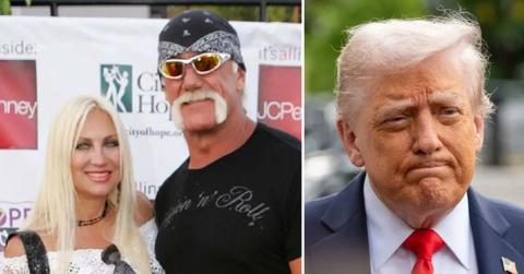 Photo of Linda and Hulk Hogan and a photo of Donald Trump.