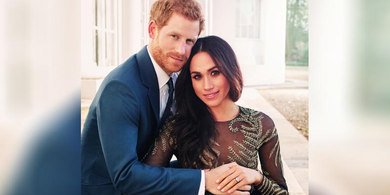 Prince Harry and Meghan Markle in the Sunken Garden at Kensington Palace, London, after the announcement of their engagement