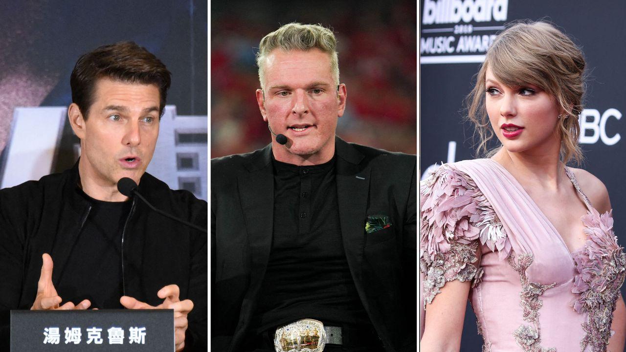 Split photo of Tom Cruise, Pat McAfee, and Taylor Swift