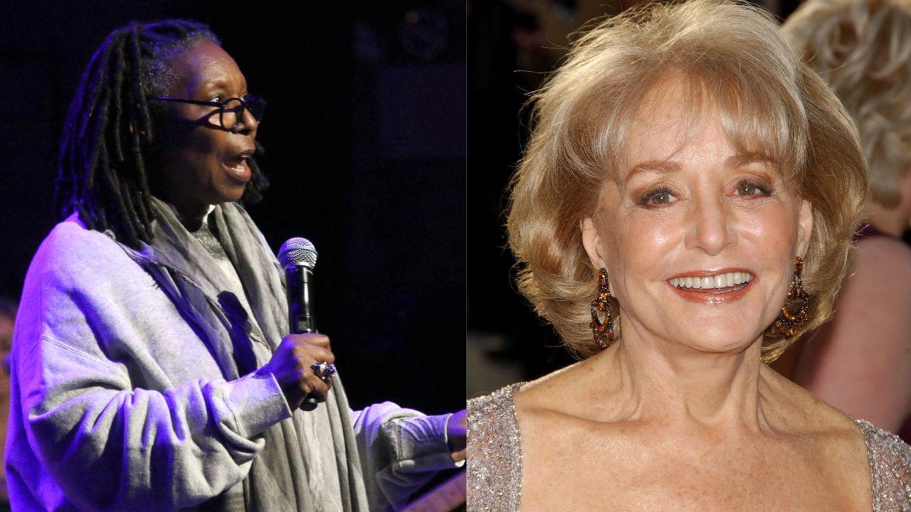 Split image of Whoopi Goldberg and Barbara Walters.
