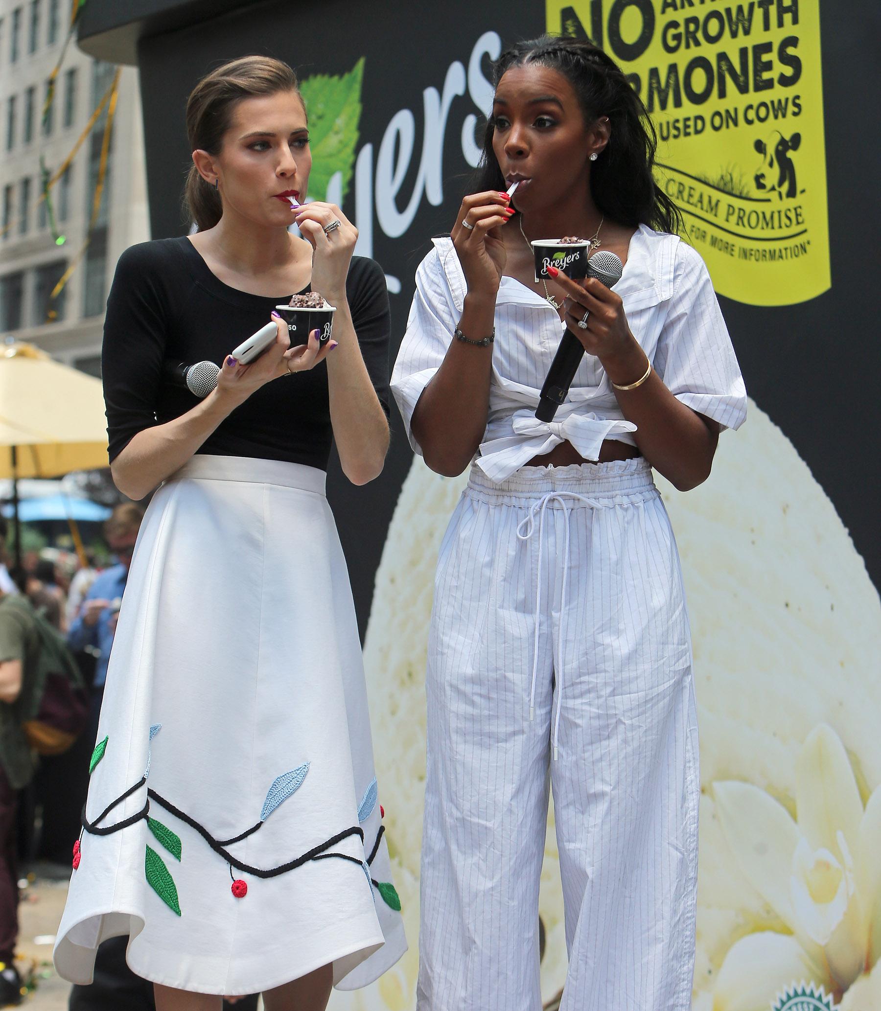 Allison Williams and Kelly Rowland stop by Madison Square Park to celebrate Breyers ice cream 150th birthday in New York City.