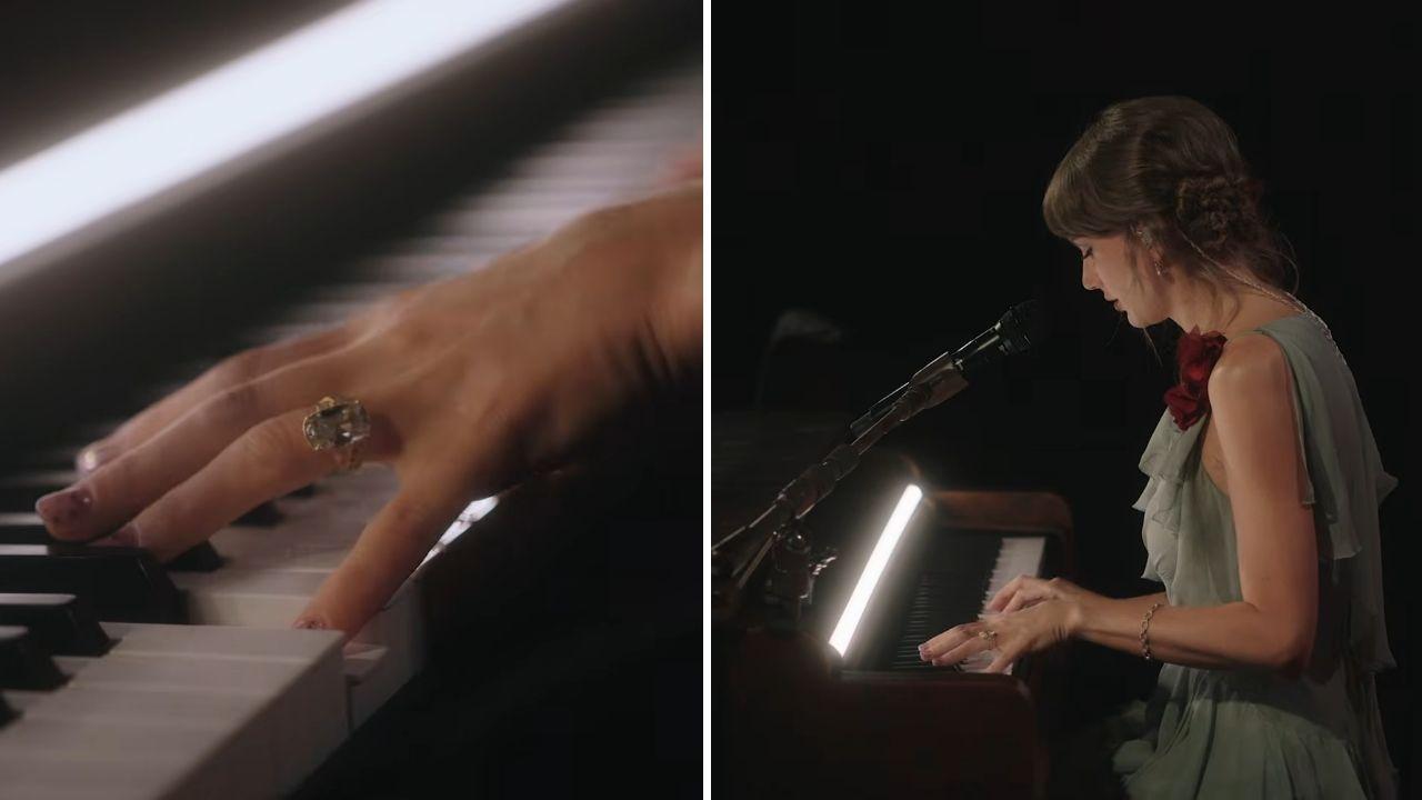 image of Taylor Swift showed off her wedding ring during an August 18 conversation at the Grammy Museum.