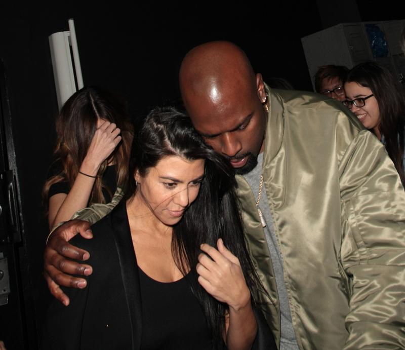 Kourtney Kadashian and Kris Jenner&#8217;s boyfriend Corey Gamble sneaks out of The Nice Guy nightclub after partying,in West Hollywood, CA