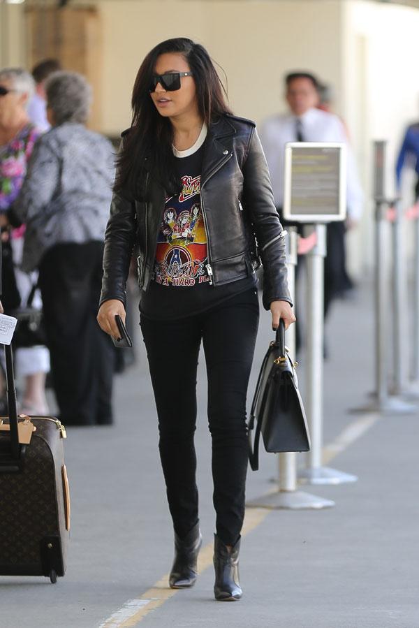 Naya rivera hides baby bump black rocker outfit inf