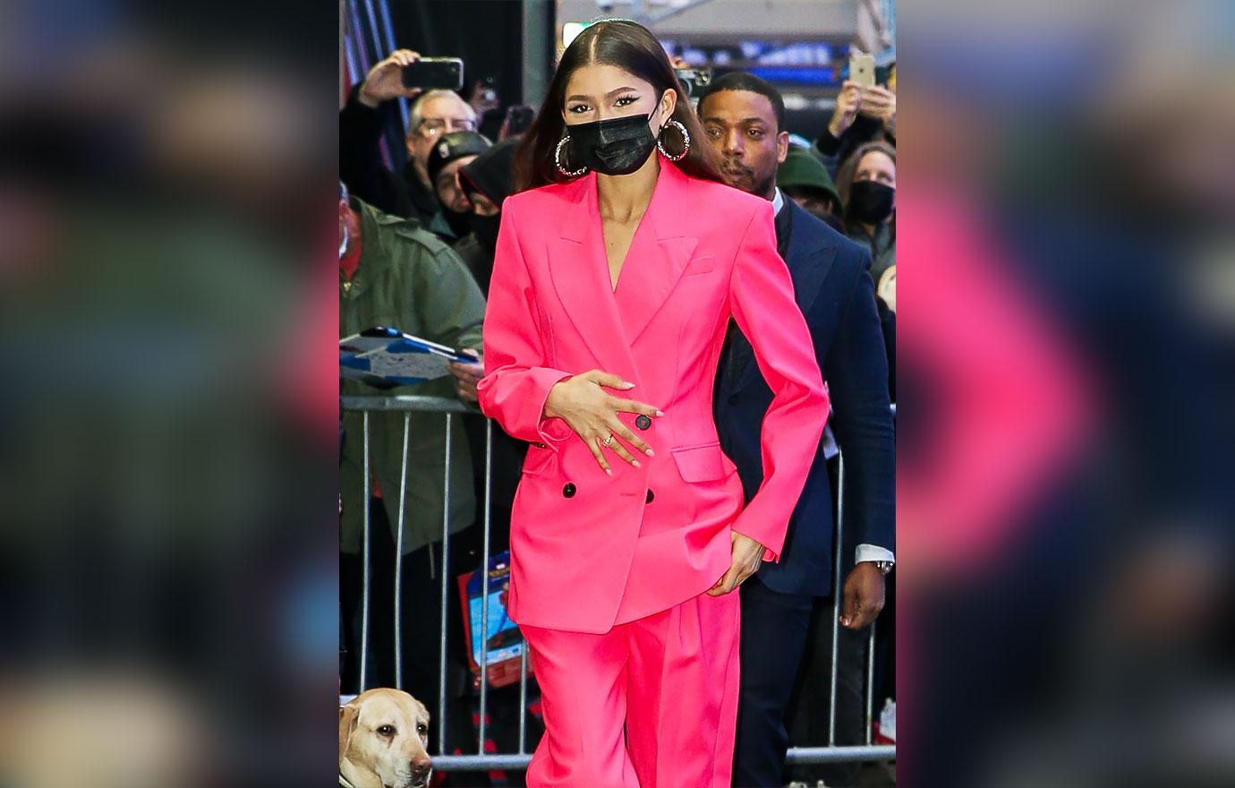 zendaya pink alexander mcqueen suit good morning america