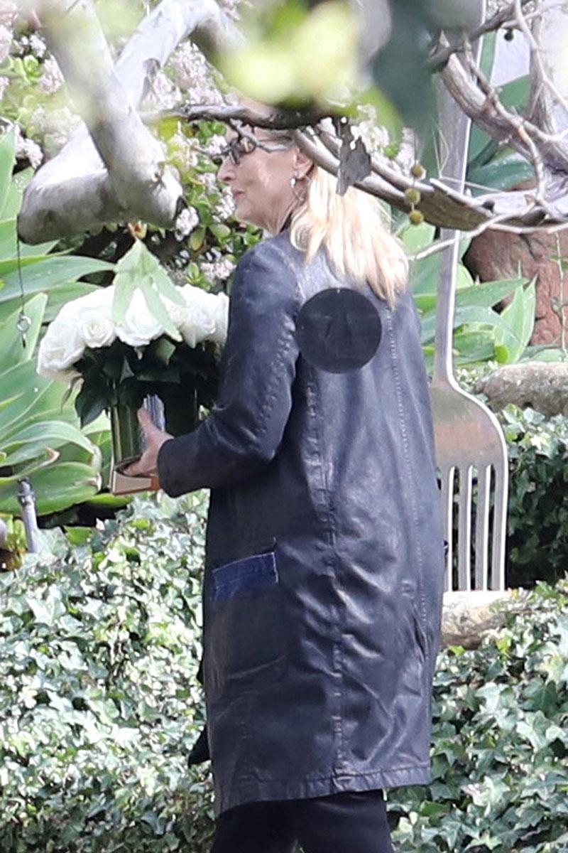 Meryl Streep arrives at the home of Debbie Reynolds for the private service