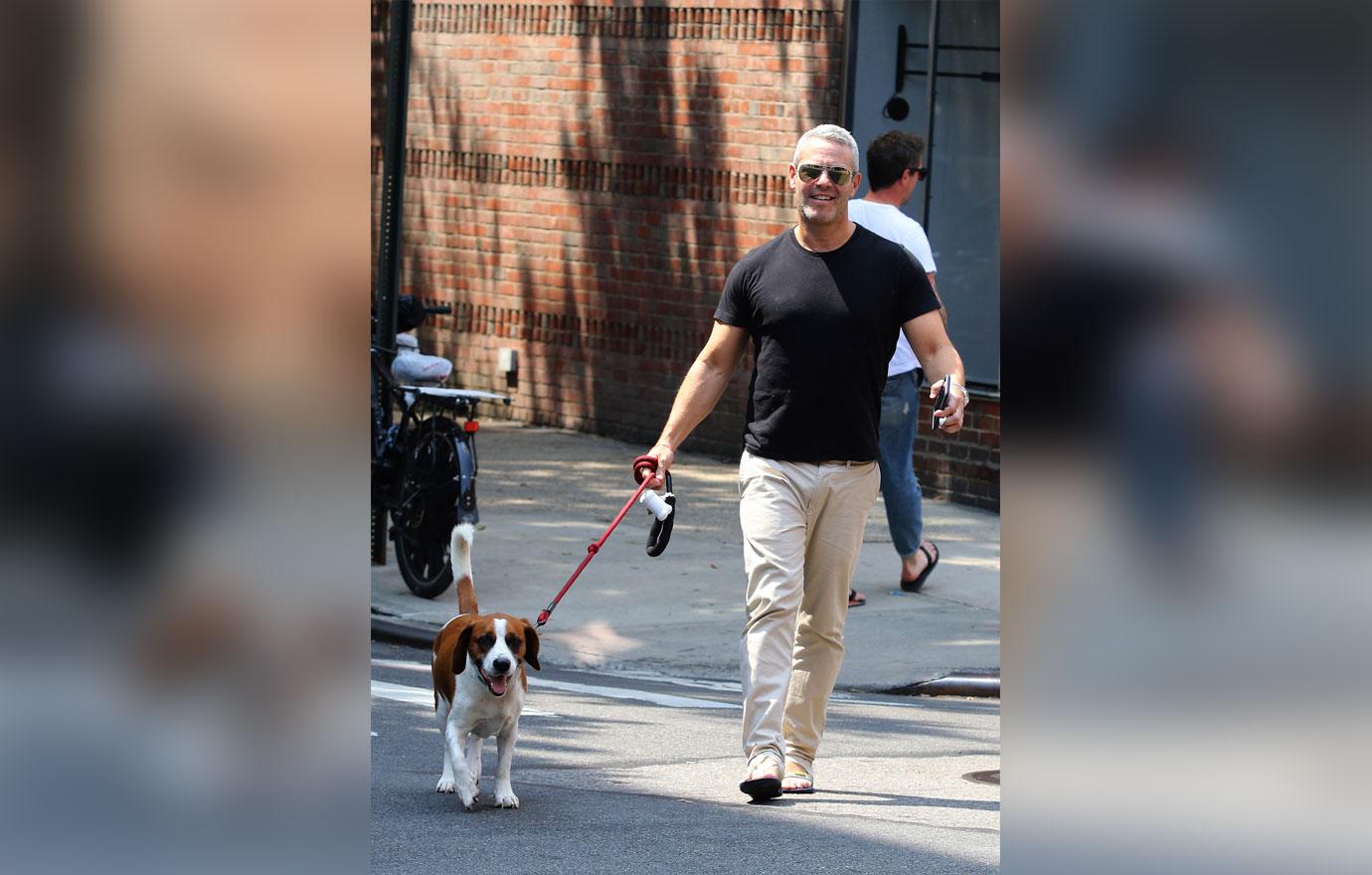 Andy Cohen is all smiles walking his dog in NYC