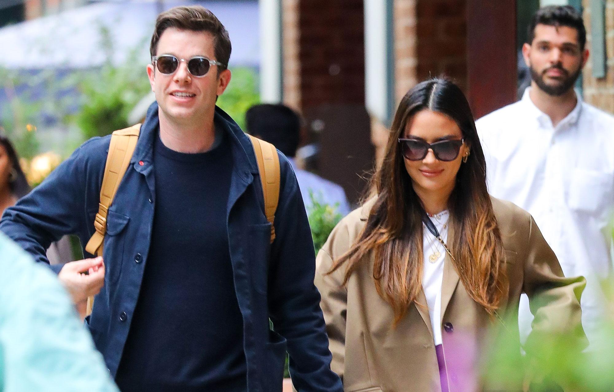 olivia munn and john mulaney seen holding hands as leaving their hotel in new york city