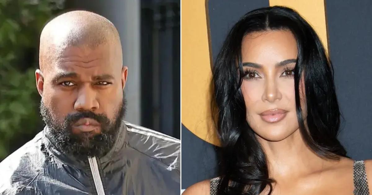 Photo of Kanye West; picture of Kim Kardashian.