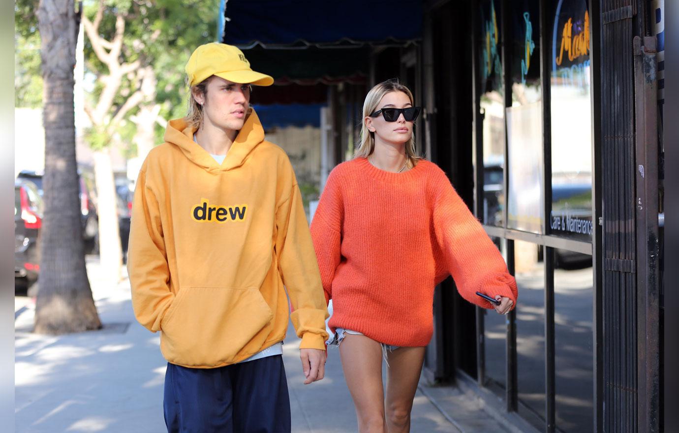 Justin Bieber and Hailey Baldwin head for lunch in colorful outfits