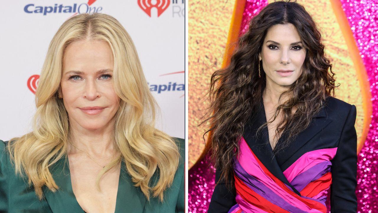 Image of Sandra Bullock kept a straight face as she repeatedly slapped Chelsea Handler during their outrageous shower confrontation.