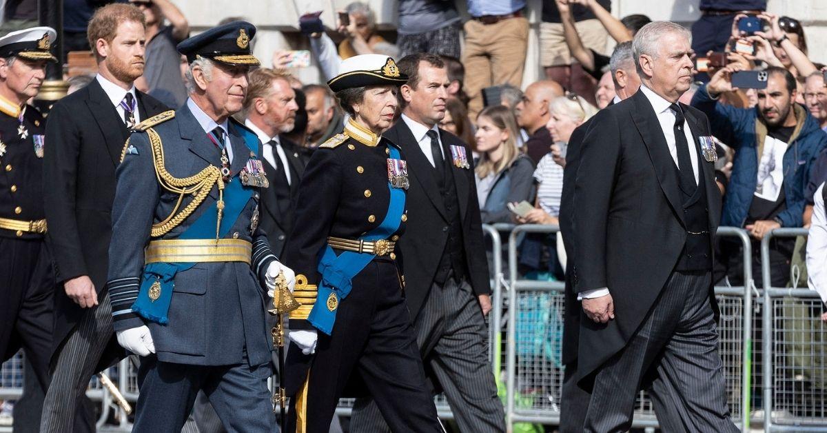 image of King Charles, prince Andrew, prince harry and princesss Anne 
