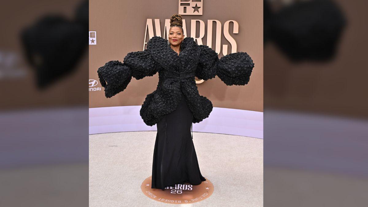 Image of Queen Latifah's eyecatching 2026 BET Awards red carpet ensemble was a piece from Killian Kerner's fall 2026 ready-to-wear collection.