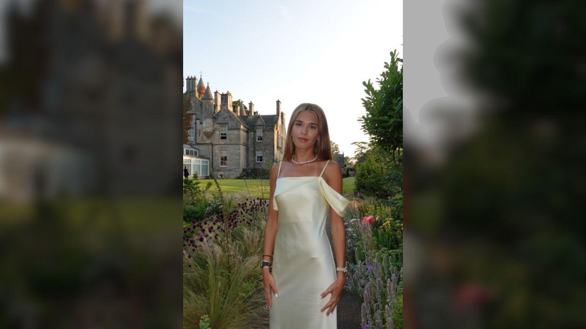 Photo of Kai Trump opted for a silky gold gown for the overseas outing.