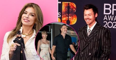 Split photo of Shania Twain & Harry Styles & Taylor Swift & Travis Kelce
