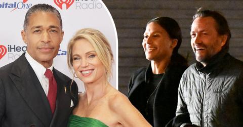 split image of Amy Robach and T.J. Holmes; Andrew Shue and Marilee Fiebig