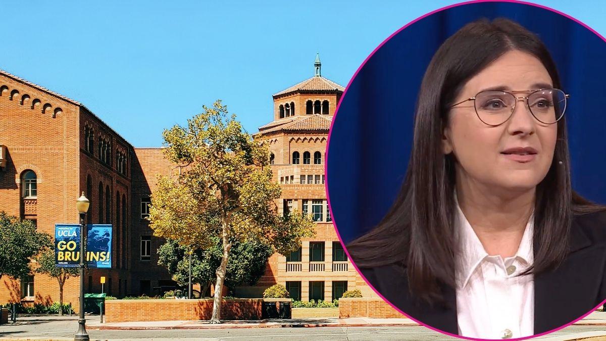 Composite photo of Bari Weiss and University of California, Los Angeles.