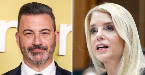 split photo of Jimmy Kimmel & Pam Bondi