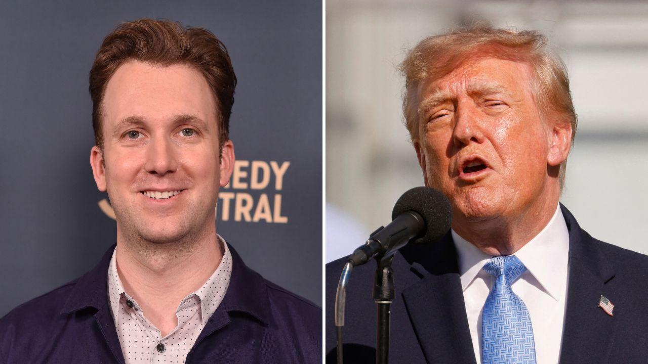 Photo of Jordan Klepper and Donald Trump.