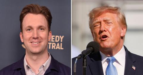 Photo of Jordan Klepper and Donald Trump.