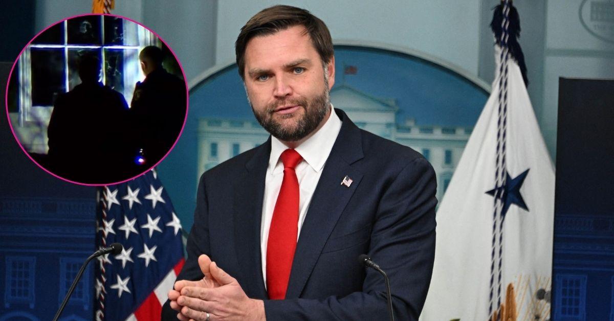 composite photo of jd vance and cops at his home