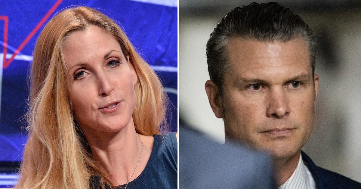 Split photo of Ann Coulter and Pete Hegseth.