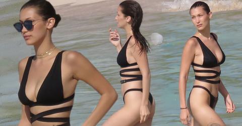 bella hadid sexy black bikini